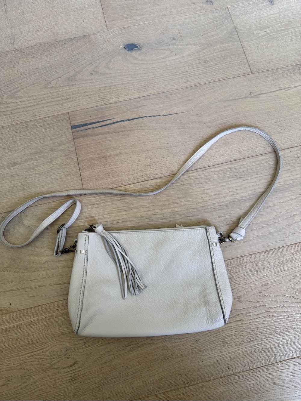 The Sak Bone Pebbled Leather Crossbody Bag in Cream with Tassel purse